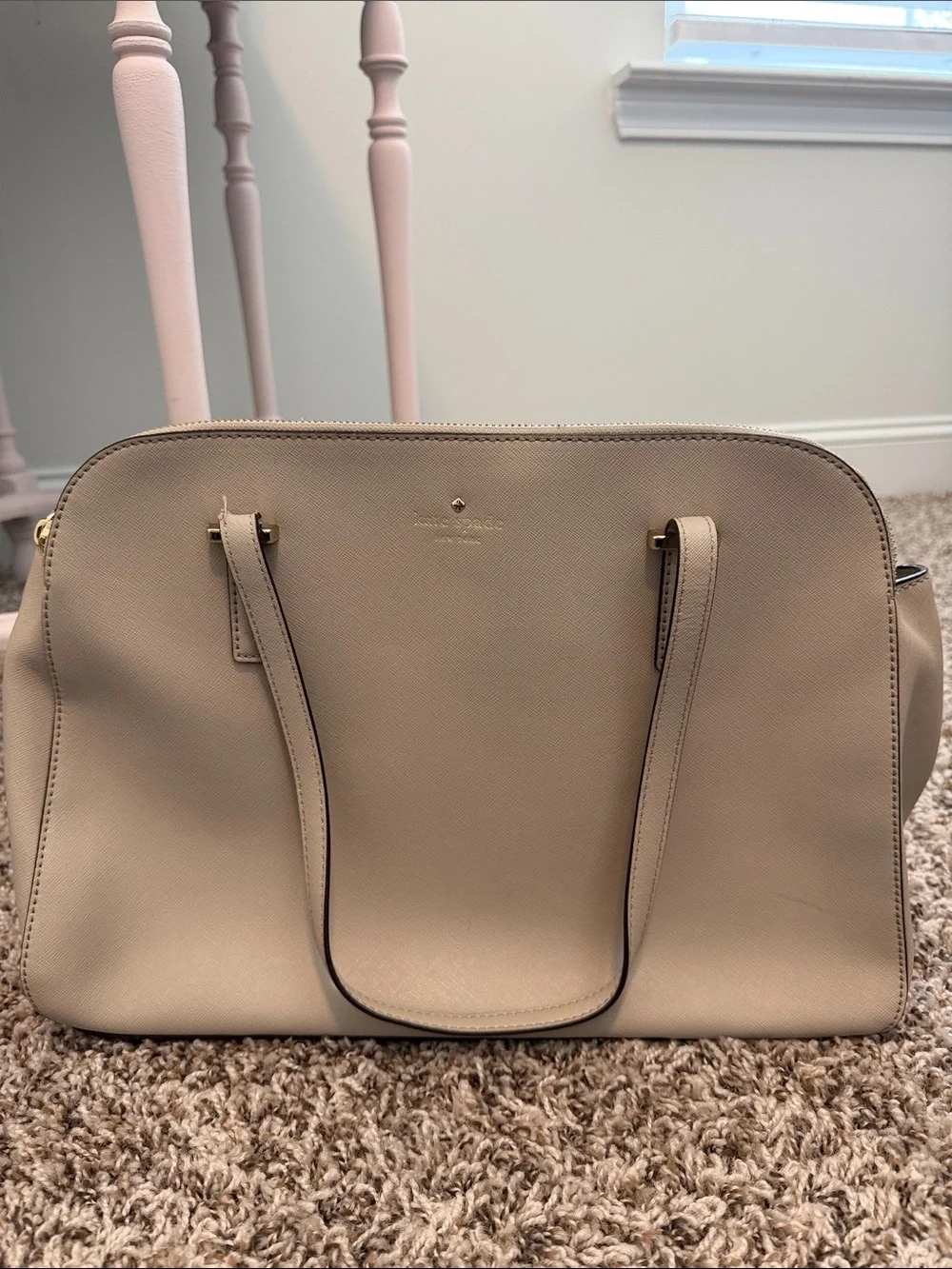 kate spade neutral beige Saffiano leather tote